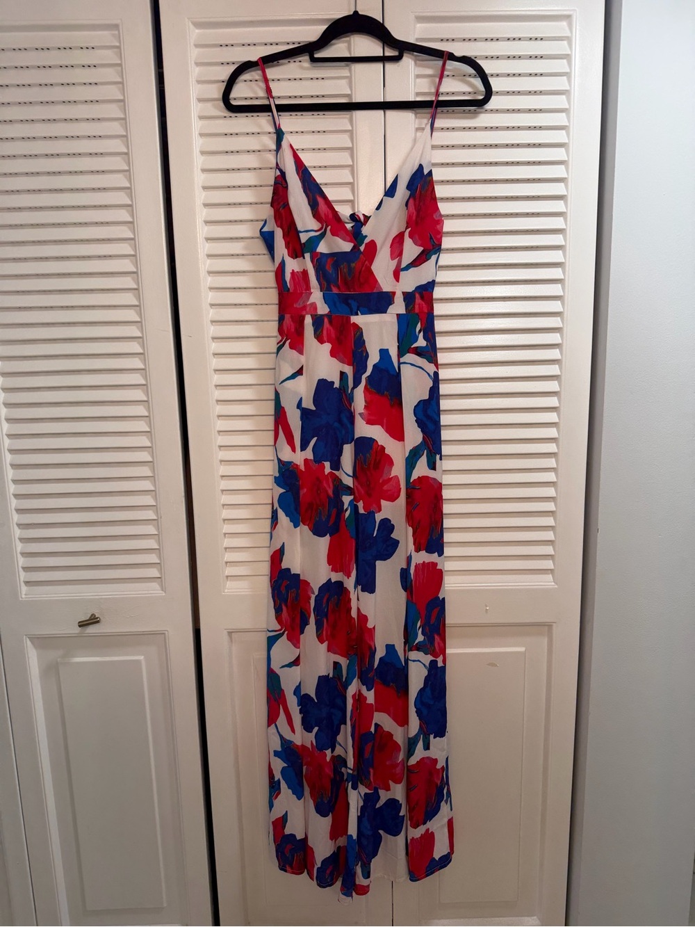 AKIRA White Maxi Dress with Red & Blue Floral Print